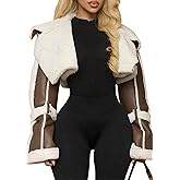 Symina Women's Cropped PU Leather Jacket Winter Coat Fur Lined Faux Leather Jacket Shearing Moto Bomber Jackets Outwear