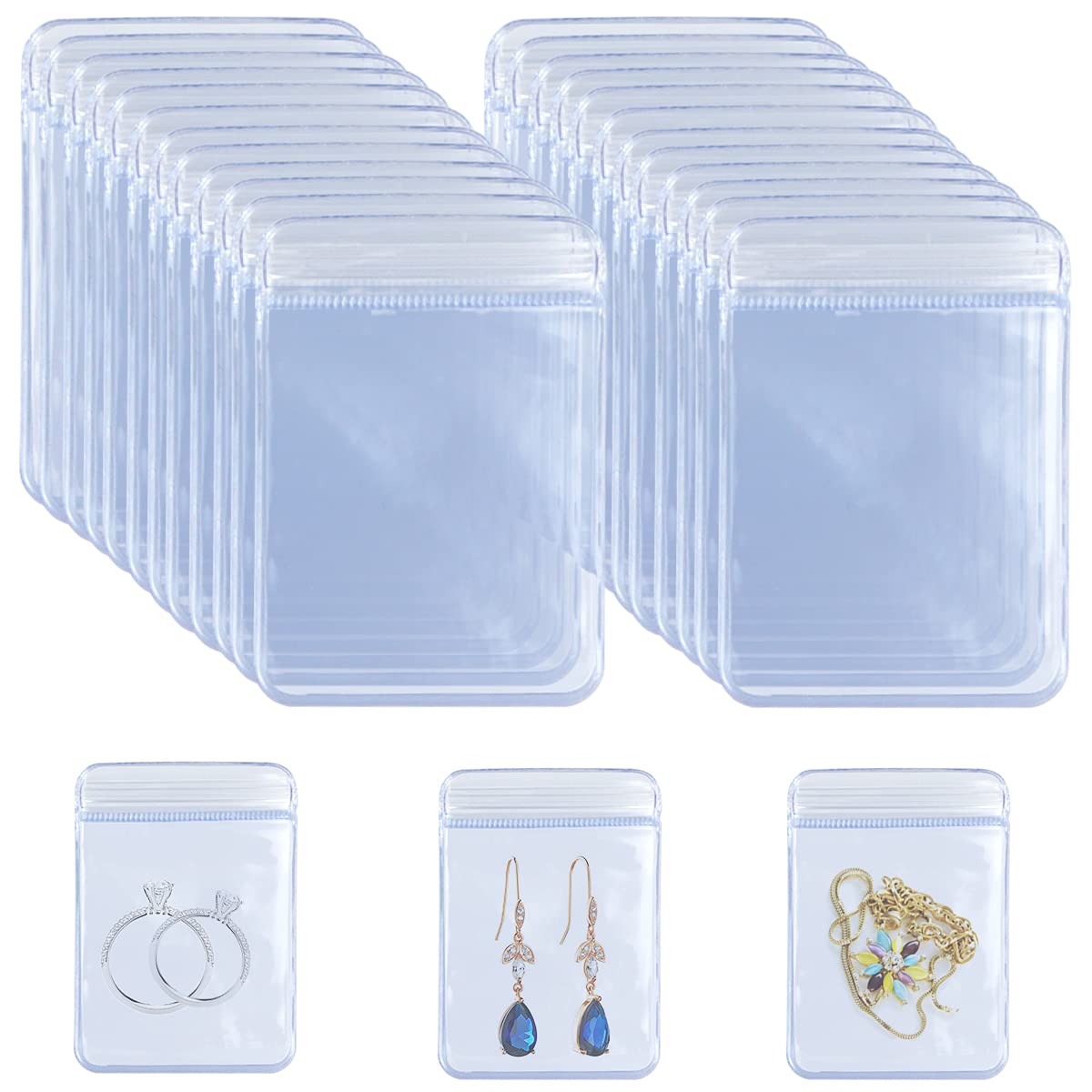 DOERDO 100 Pieces PVC Clear Jewelry Anti Oxidation Zipper Bag Antitarnish Plastic Bags for Packaging Jewelry Earrings Rings Cellophane Wrap, 5 x 7cm, 2 x 2.7 inch