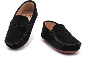 WUIWUIYU Boys Girls Soft Suede Loafer-Flats Casual Moccasin Flat Dress Shoes Penny Loafers School Dress Slip ons Shoes