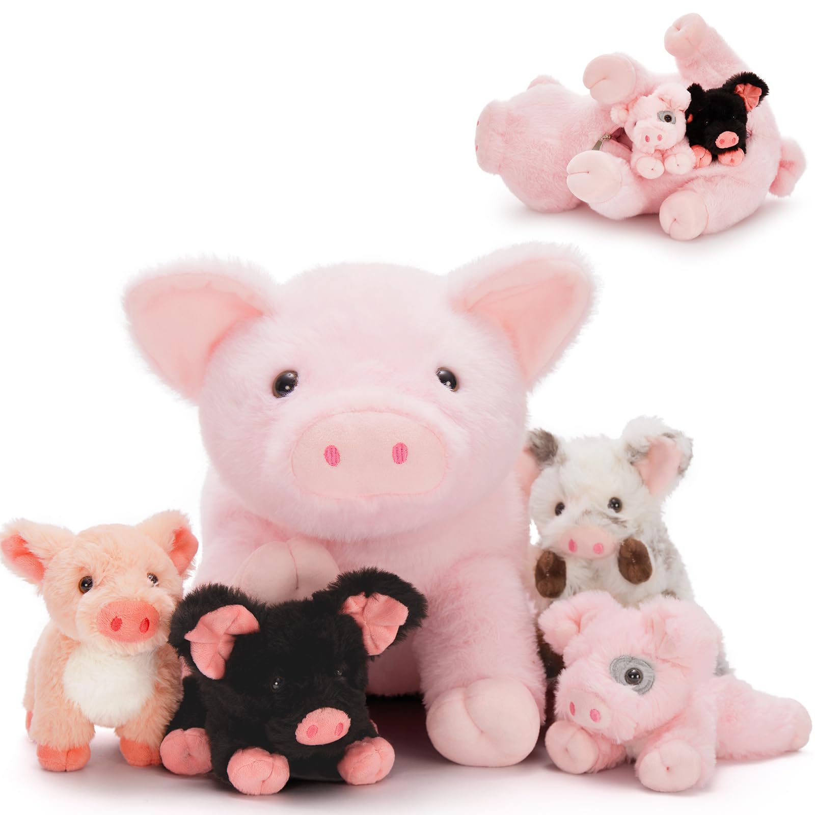 MorisMos groß Schwein Kuscheltier XXL mit 4 Babys im Bauch, süß Schweinchen Ferkel plüschtier, Pigteddy Spielzeug Geburtstag Weihnachten Geschenk Kinder 7