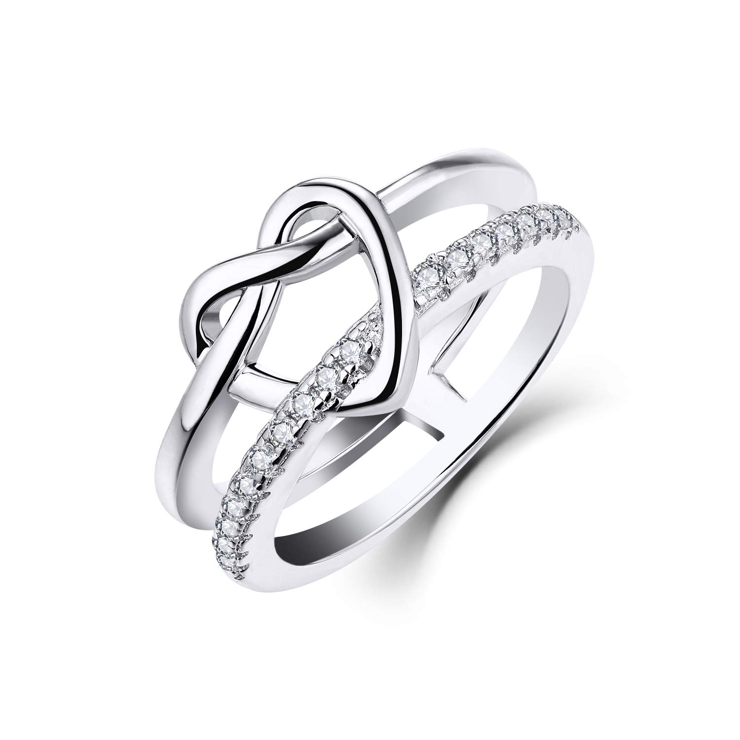 JO WISDOM Women Ring,925 Sterling Silver Infinity Heart Wide Promise Ring Cubic Zirconia,Jewellery for Women