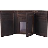 baotuiok Mens Trifold Crazy Horse Leather Wallet with 11 card Slots， Genuine Leather RFID Blocking Wallet for Men（brunet brown）