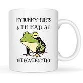 MAUAG Funny Coffee Mug 11Oz, My Tummy Hurts I'm Mad At The Government Frog Water Cups, Summer Winter Drinkware, Office Supplies, Room Decor, Party Gift, Valentine's Day Gifts, Birthday Gift
