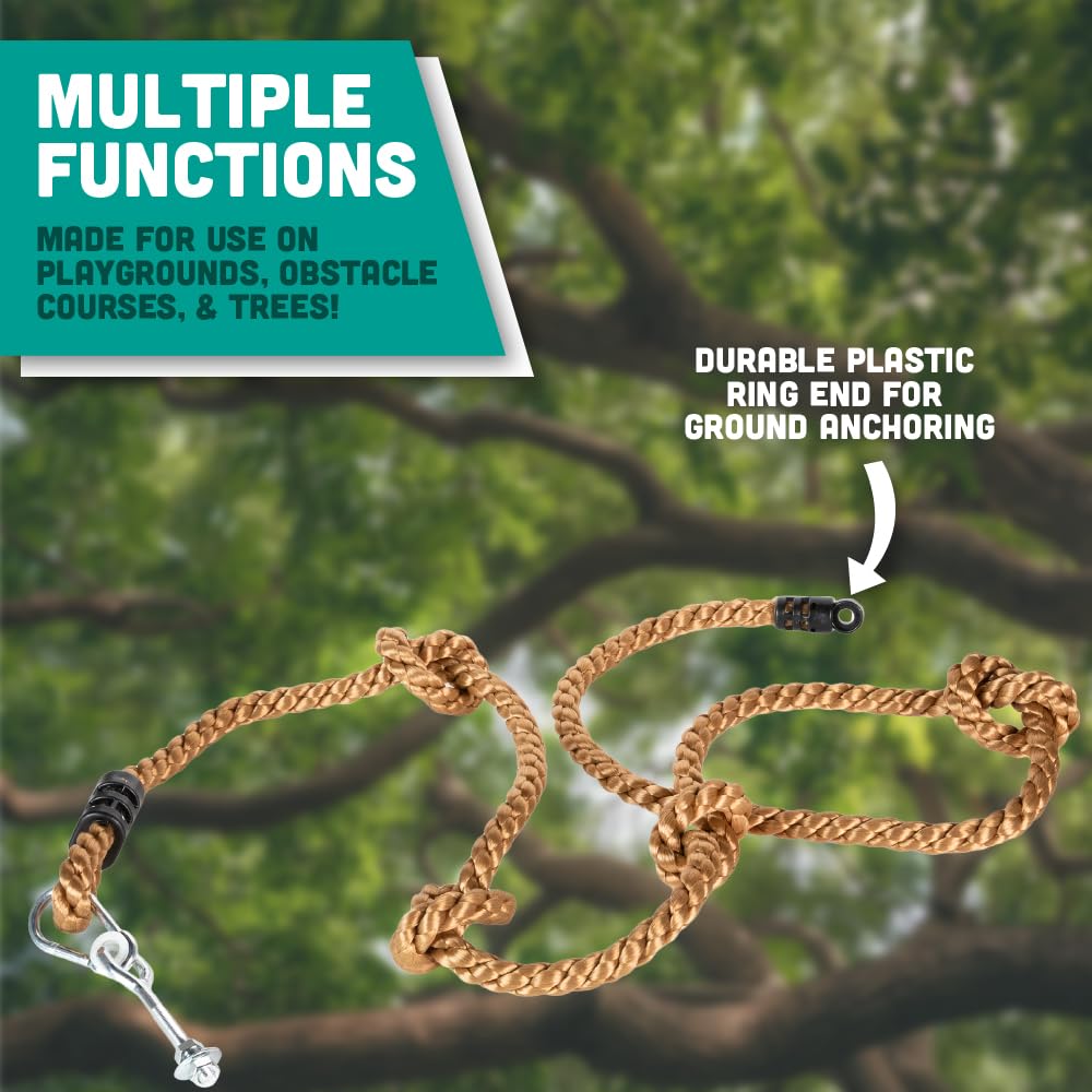 Squirrel Products Outdoor Climbing Rope for Kids, 8.5 FT Long with Knotted Steps, Easy Setup for Playgrounds, Tree Houses, and Obstacle Courses, Heavy Duty and Safe for Outdoor Fun
