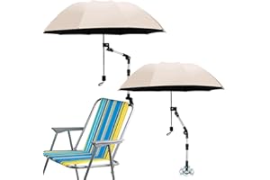 Sunnymove 2 Pcs Beach Chair Umbrella with Clamp 49.2" 360° Adjustable Golf Umbrella with Clip and Retractable Stand Sun Shade for Camping Outdoor Travel Patio Wheelchair Golf Cart Stroller