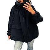 Fisoew Womens Oversized Lightweight Jacket Hooded Trench Coat Windbreaker Waterproof Raincoat With Pockets for Outdoor