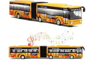 Crelloci City Bus Toy for Kids, Die Cast Alloy Pull Back Vehicles, Metro Articulated Electric Bus with Sounds and Lights, Model Cars Toys Educational Gift for Kids Boys Girls Ages 3+