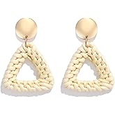 Rattan Earrings for Women Handmade Lightweight Wicker Straw Stud Earrings Statement Weaving Braid Drop Dangle Earring