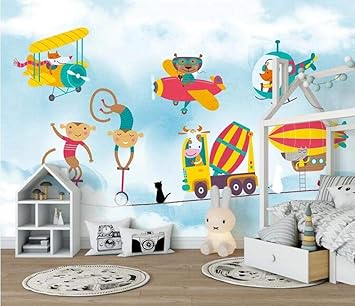 Wandbild Wallpaper Poster Cartoon Auto Flugzeug Blauen Himmel Weisse Wolken Bild Kinderzimmer Tierhandlung Foto Wallpaper 150cmx105cm Amazon De Baumarkt