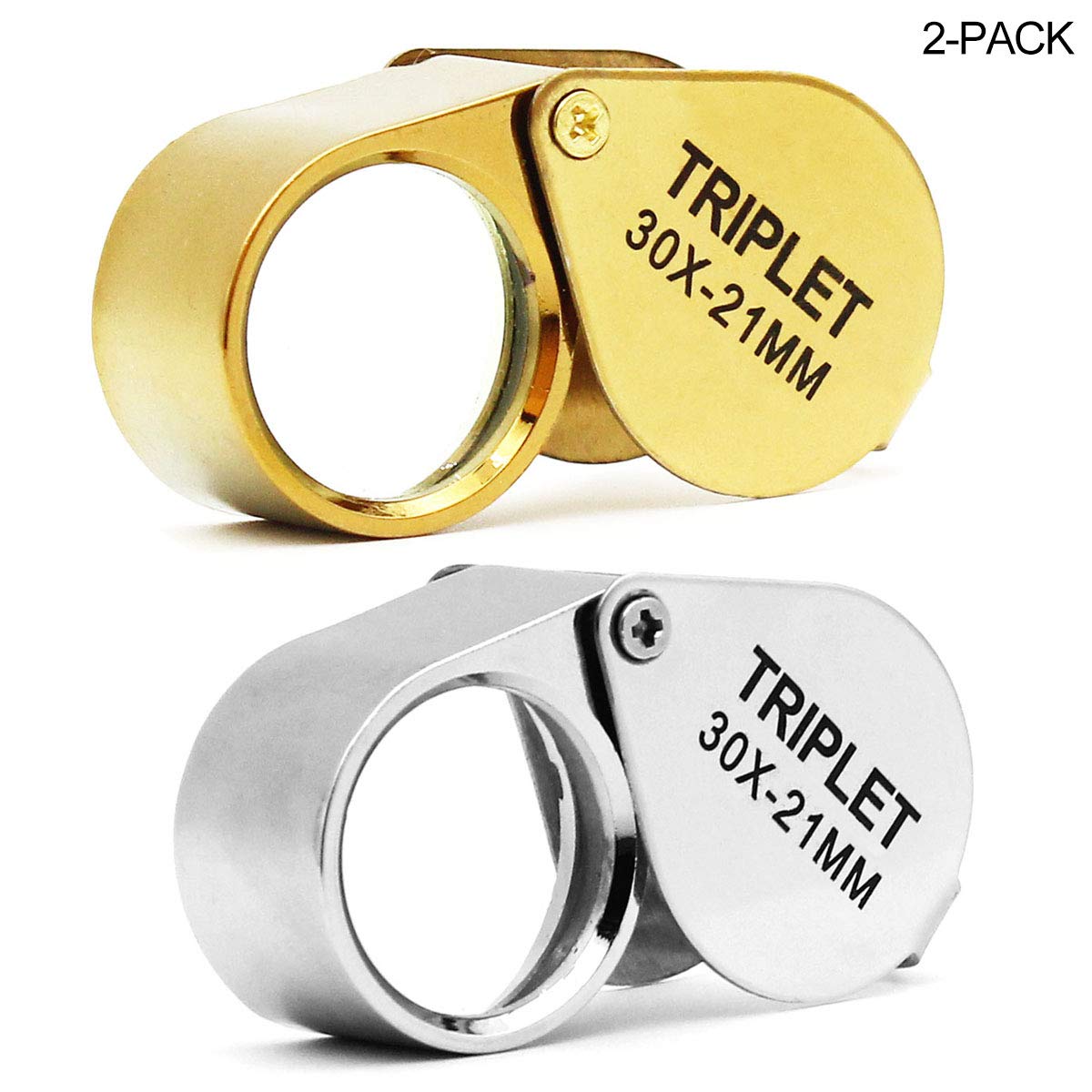 QiCheng&LYS Jeweler Pocket Loupe Magnifier, 30X Glass Lens Magnifying Glass for Jewelry, Coins, Stamps,Antiques and More (Golden+Silver)