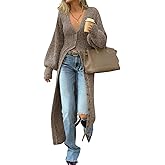 Saodimallsu Womens Long Cardigans V Neck Button Down Chunky Knit Dusters Sweater Coat Fall Trendy Maxi Sweater Dress