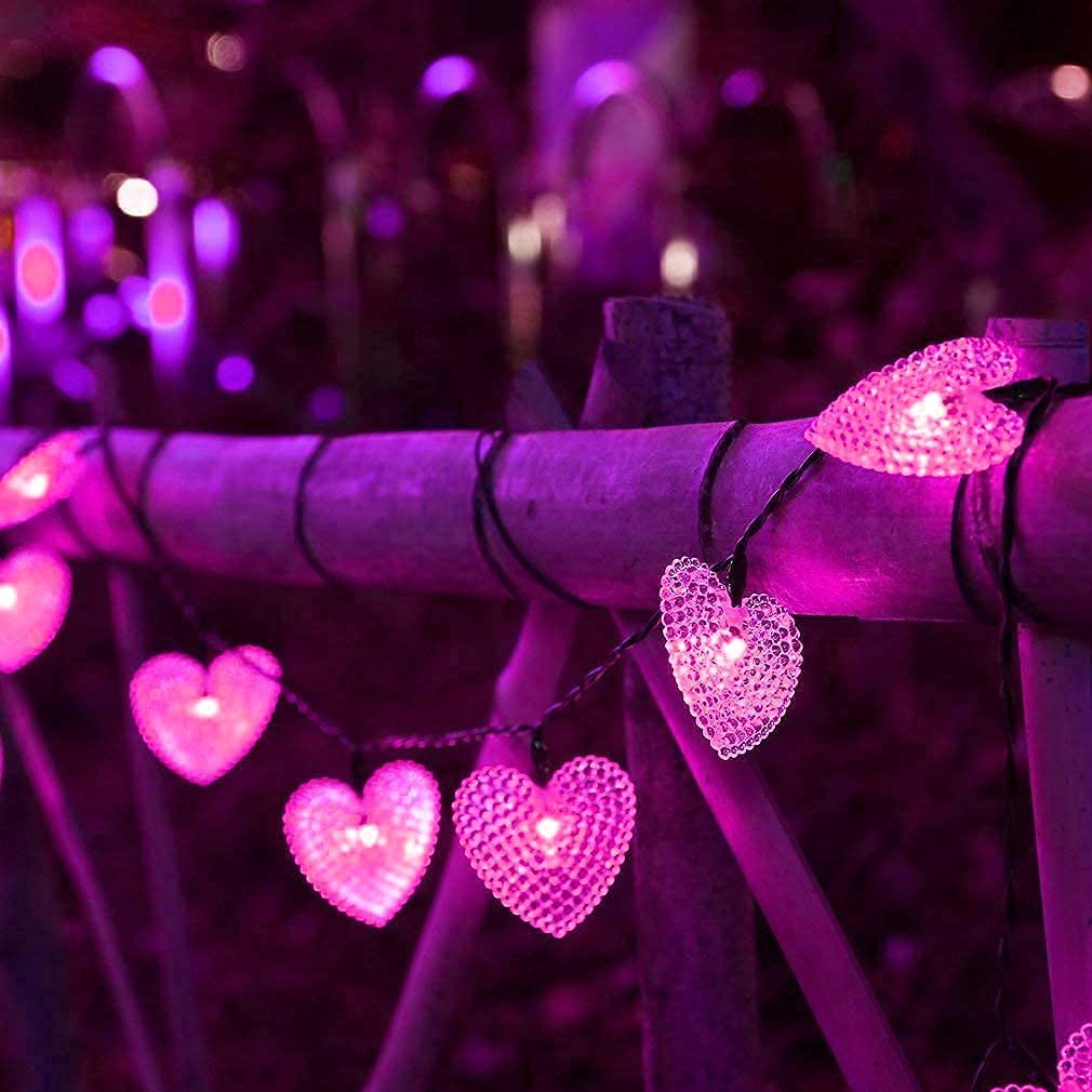 EHOFUN 20LED Solar Heart-Shaped Lights Garden, Waterproof 15.7ft Love Romantic Solar Lantern Fairy String Lights for Outdoor Home Wedding Valentines Day Birthday Christmas Decorations (Pink)