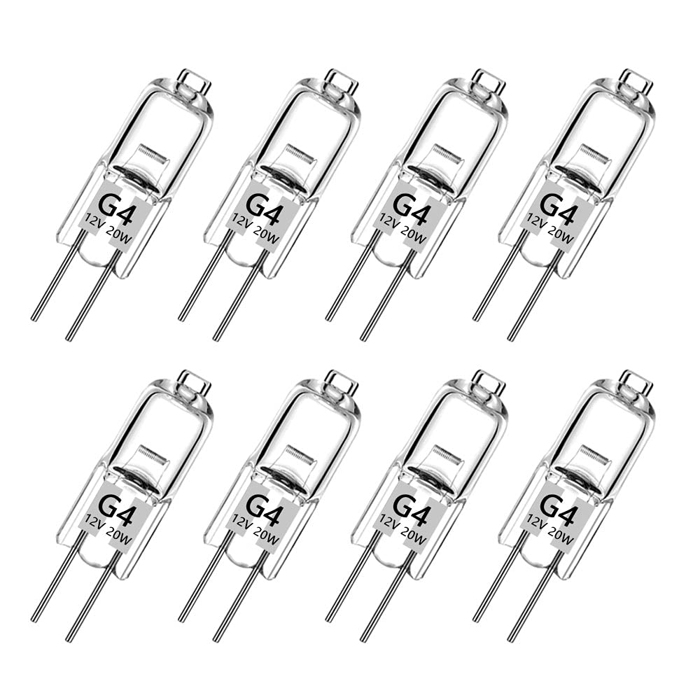 Haraqi 8 Pack G4 Halogen Bulbs, 12 Volt 20 Watt Bi-Pin Halogen Bulbs Dimmable for Ceiling Lights,Table Light,Cabinet Lights,Warm White Brightness