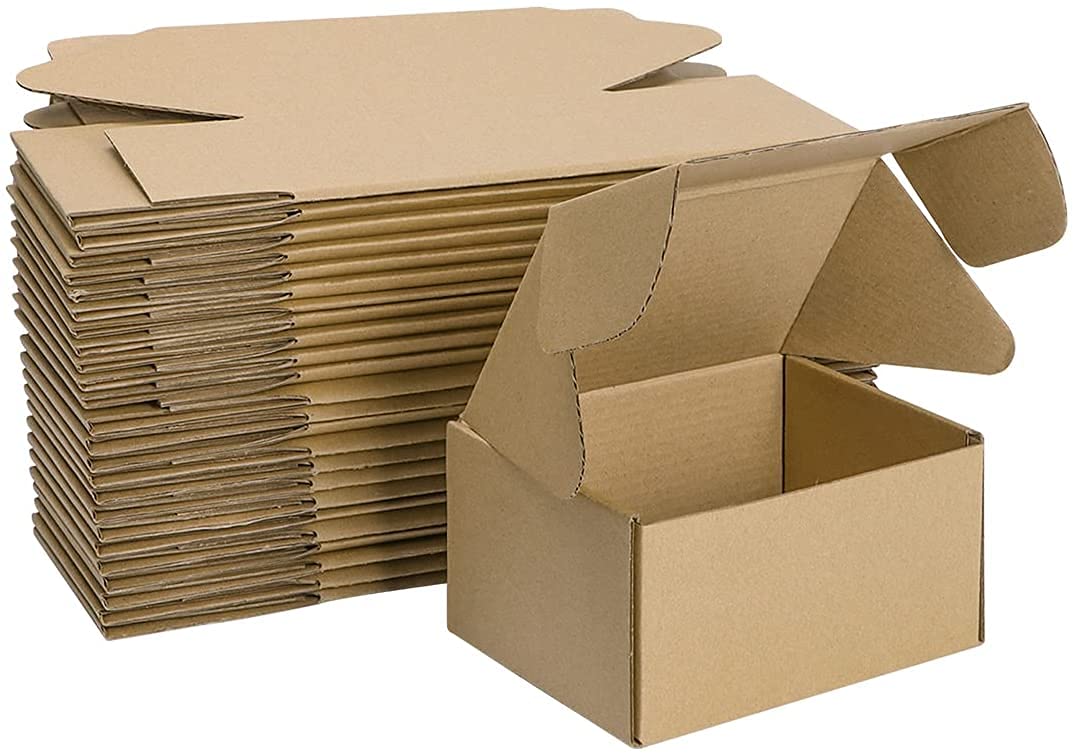 HORLIMER 25 Pack Shipping Boxes, 15.2x10.2x7.6cm(6x4x3 inches) Corrugated Cardboard Mailing Box, Brown