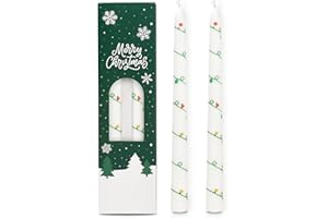 GOLIBRA 2 Pack Christmas Taper Candles, 10 Inch Unscented Candlesticks with String Light Design for Holiday Table Centerpiece, Fireplace Mantel, Advent Wreaths, Winter Weddings, Seasonal Home Decor