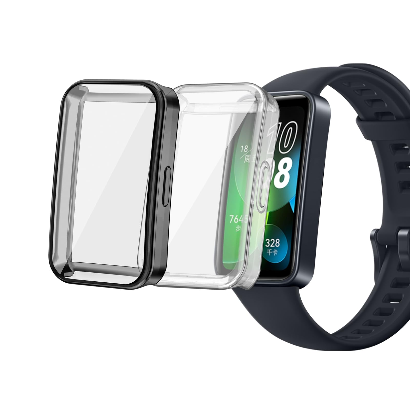 sciuU Protective Case compatible with HUAWEI Band 8 Fitness Watch, [2 Pack] All-around Flexible TPU Case with Screen Protector, Soft Frame Shock Resistant Cover fit Huawei Band 8 - Black+Clear