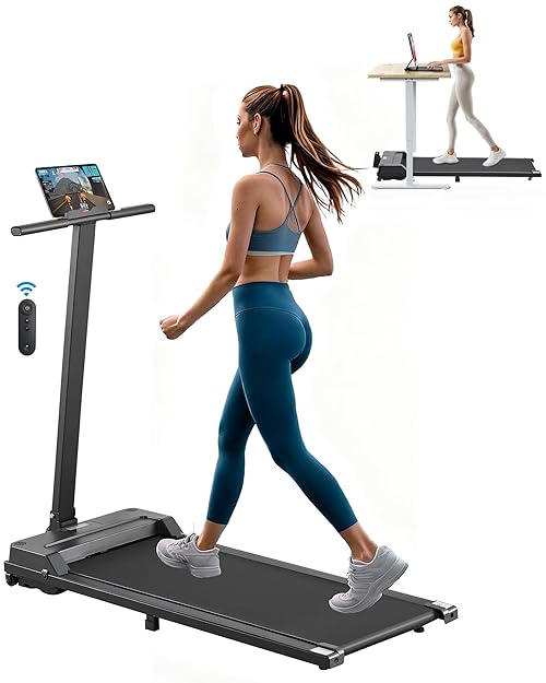 LSLIFE Folding Walking Pad Treadmill for Home Office Portable Under Desk Treadmills with Handle 12 Speeds Foldable Running Machine with Remote Control & LED Display (Black)