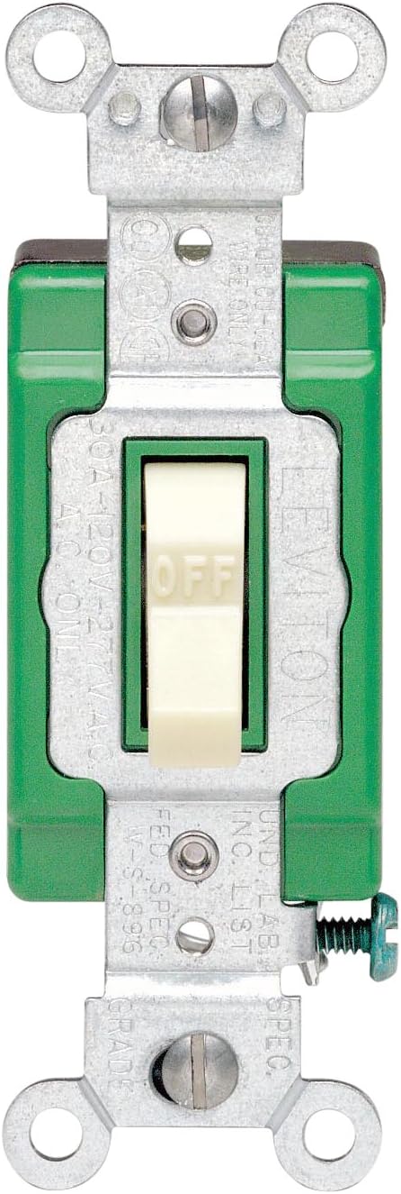 Leviton 3032-2W 30 Amp, 120/277 Volt, Toggle Double-Pole AC Quiet Switch, Extra Heavy Duty Spec Grade, Self Grounding, Back and Side Wired, White - Wall Light Switches - 