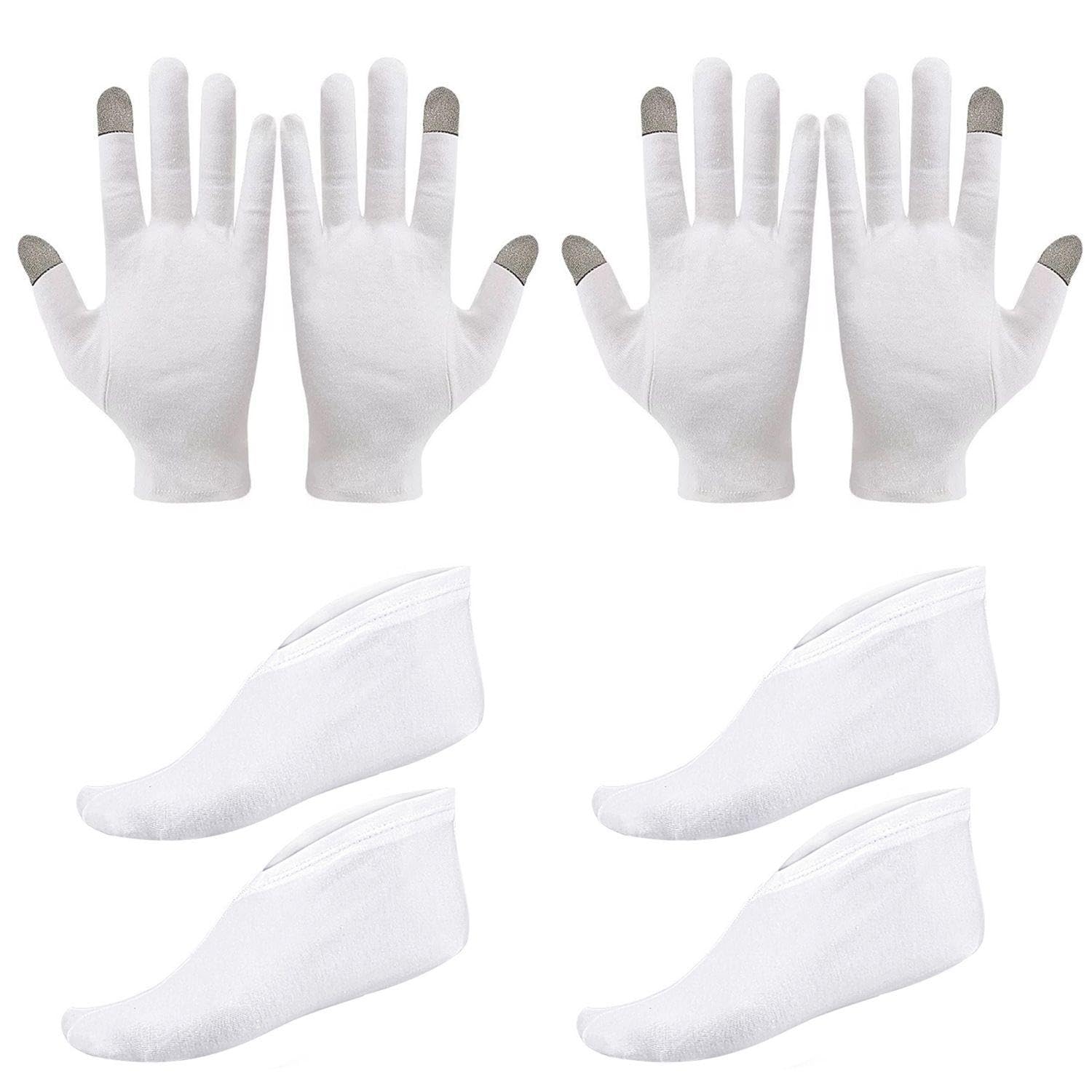 2 Pairs Of Gloves, 2 Pairs Of Socks, White Cotton Gloves And Socks, Touch Screen Gloves, Hand And Foot Protection, Unisex, Moisturizing Gloves