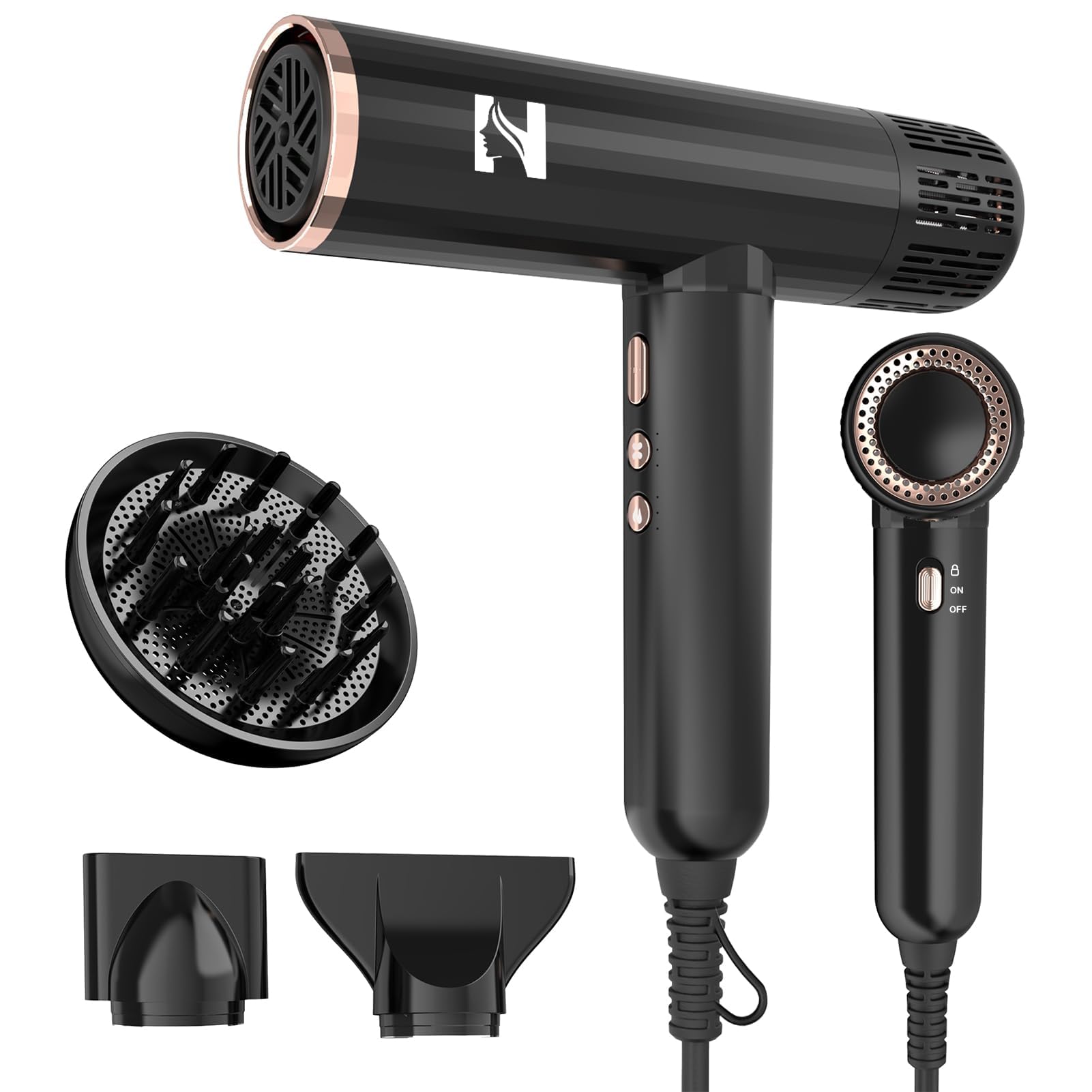 Photo 1 of Nicebay Ionic Hair Dryer with diffuser for Curly Hair,1600W &110000RPM High-Speed Brushless Motor for Fast Drying,Professiona Blow Dryer for Women,Low Noise,Lightweight,Lock Function,Travel Home Salon