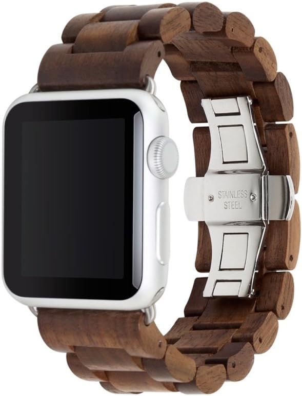 WOODCESSORIESBand Compatible with Apple Watch Series 1-5 Made of Real Wood, EcoStrap (40/42 mm, Walnut/Silver)