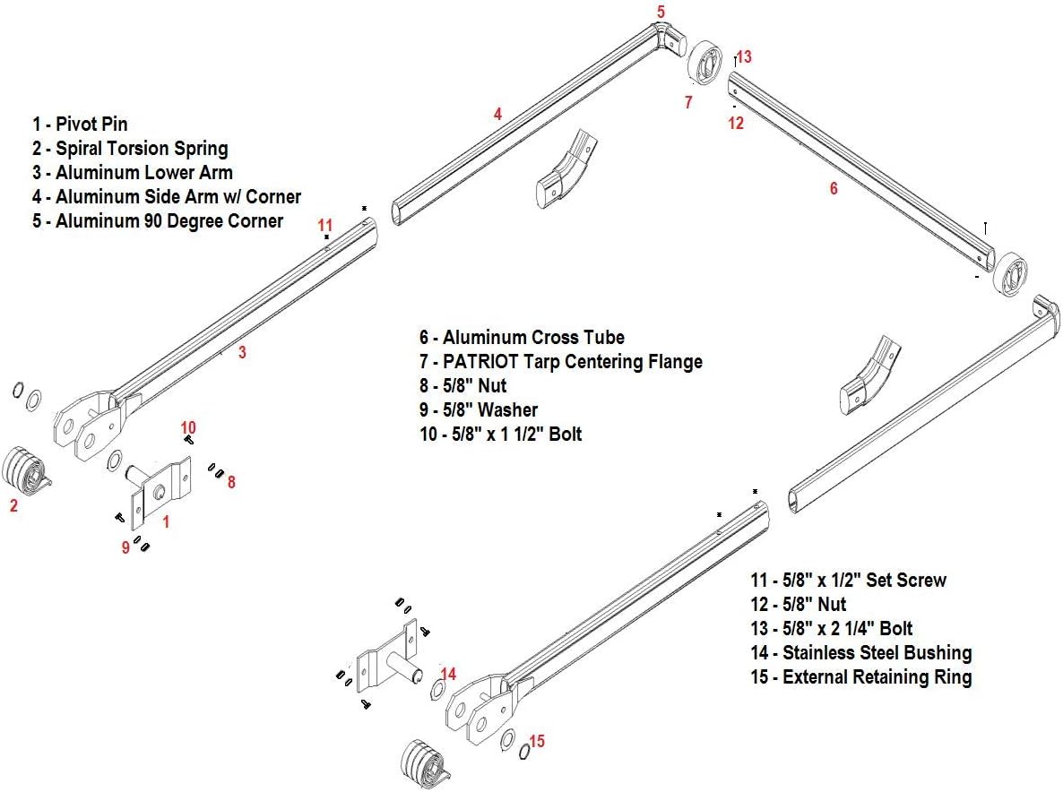 5 Spring Aluminum Dump Truck Complete Tarp Arm Kit. Complete Kit, from