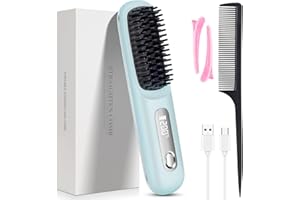 WAZNFYV Go Brush Pro, 2025 Hair Straightener Brush 3 Adjustable Temperature Portable USB Charging Straightener Suitable for All Hair Types (Blue)