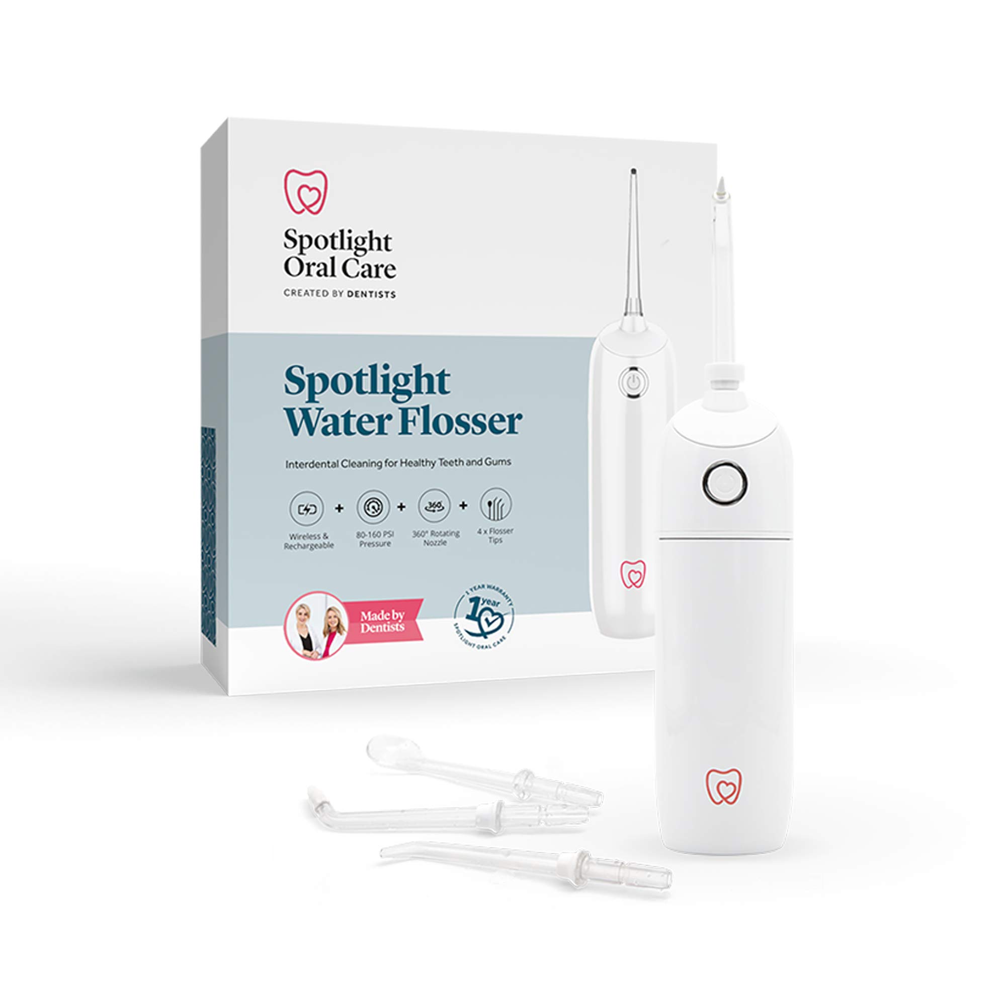 Spotlight Oral Care Water Flosser | Gently Removes Plaque & Bacteria from Between Teeth | 3 Operating Modes | Includes 4 Specialized Tips