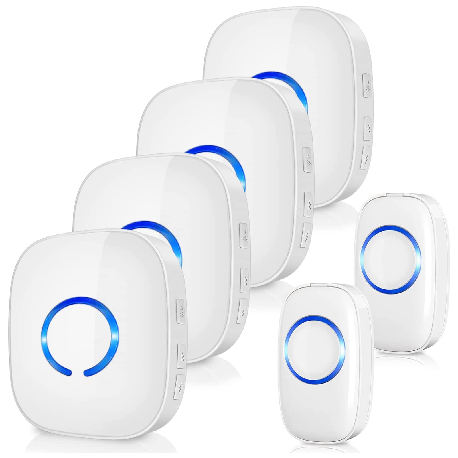 Wireless Doorbell 4 Receivers and 2 Waterproof Push Button, Plug in Door Bells Wireless Cordless 1300FT Range, 5 Volume & 58 Ringtones, Door Entry Bell for Home, Classroom, Office, Garden, White