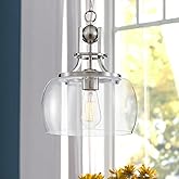 WUZUPS Chandelier Rustic Farmhouse Industrial Round Ceiling Pendant LED Light Fixture with Clear Glass Shades for Dining Room