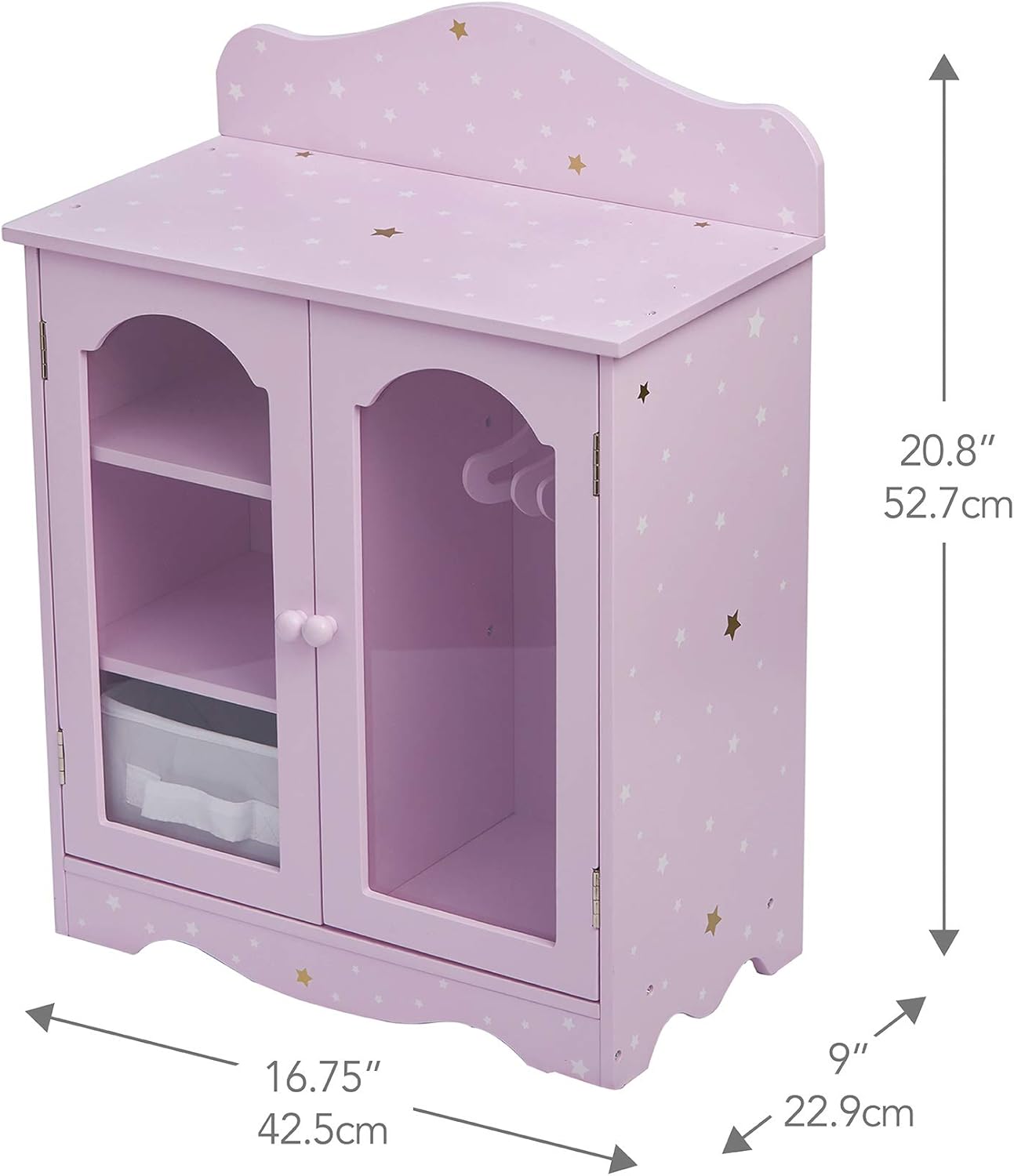 Olivia's Little World Purple Star 18 Inch Doll Closet Wardrobe Wooden Doll Furniture With 3 Doll Hangers TD-0210AP - Image 3