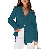 siliteelon Womens Button Down Shirts Dress Shirts Long Sleeve Blouses V Neck Solid Casual Tunics Tops with Pockets