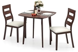 NAFORT Wooden Dining Table Set for 2, Square Kitchen Table with 2 Upholstered Leather Chairs, Compact Small Space Dining Set for Apartment, Breakfast Nook, Kitchen & Dining Room, Cafe