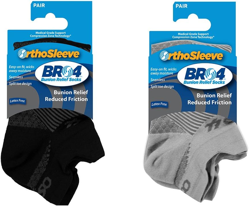 OrthoSleeve BR4 Bunion Relief Socks (1 Pair,Black,Medium) Split-Toe Design Separates Toes, relieves Bunion Pain and a targeted Bunion pad Reduces Toe Friction and relieves Hallux valgus Pain: Health & Personal Care