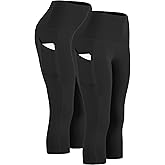 CADMUS Womens High Waist Workout Legging Capris for Yoga w Side Pockets