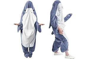 ERWINMU Shark Blanket Hoodie Onesie Adults Teens, Flannel Throw Wearable Blanket Blue, Pajamas Sleeping Bag Cosplay Gifts