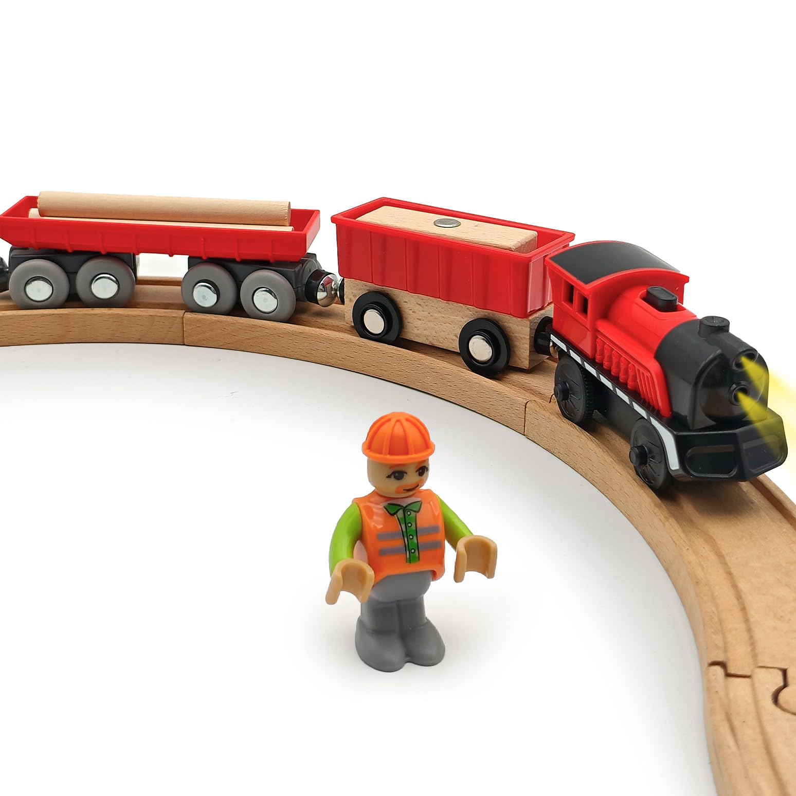 Photo 1 of Battery Operated Cargo Train for Wooden Train Track Set Toys for Toddlers 3 4 5 Year Old Boys Kids Magnetic Couplings Construction site Fram Harbor Vehicle (Without Battery)