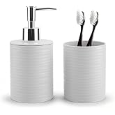 RRM Bathroom Accessory Set, Grey Bathroom Set for Modern Bathroom Decor | Includes Soap Dispenser and Toothbrush Holder, Boho Bathroom Decor