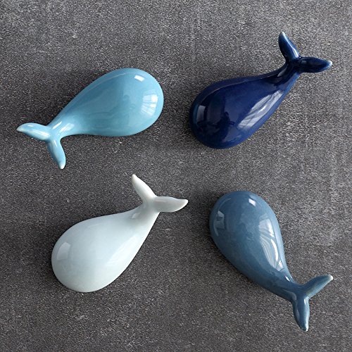 Colias Wing Dinnerware Accessory Lovely Whale Shape Design Porcelain Chopsticks Rest Set Dinner Spoons Stand Knife Fork Holder(Set of 4)-Blue/White