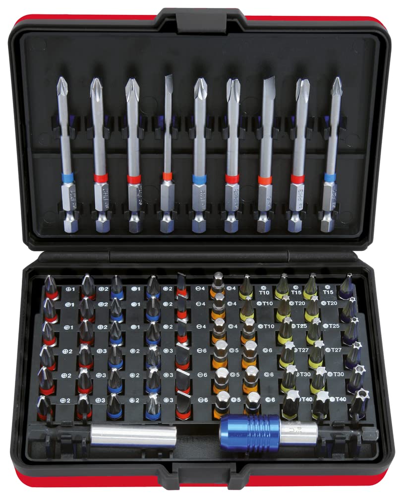 KS Tools 918.3070 Torsionplus 30 Colour Coded Screwdriver Bits Set with Extension Bar/Adapter