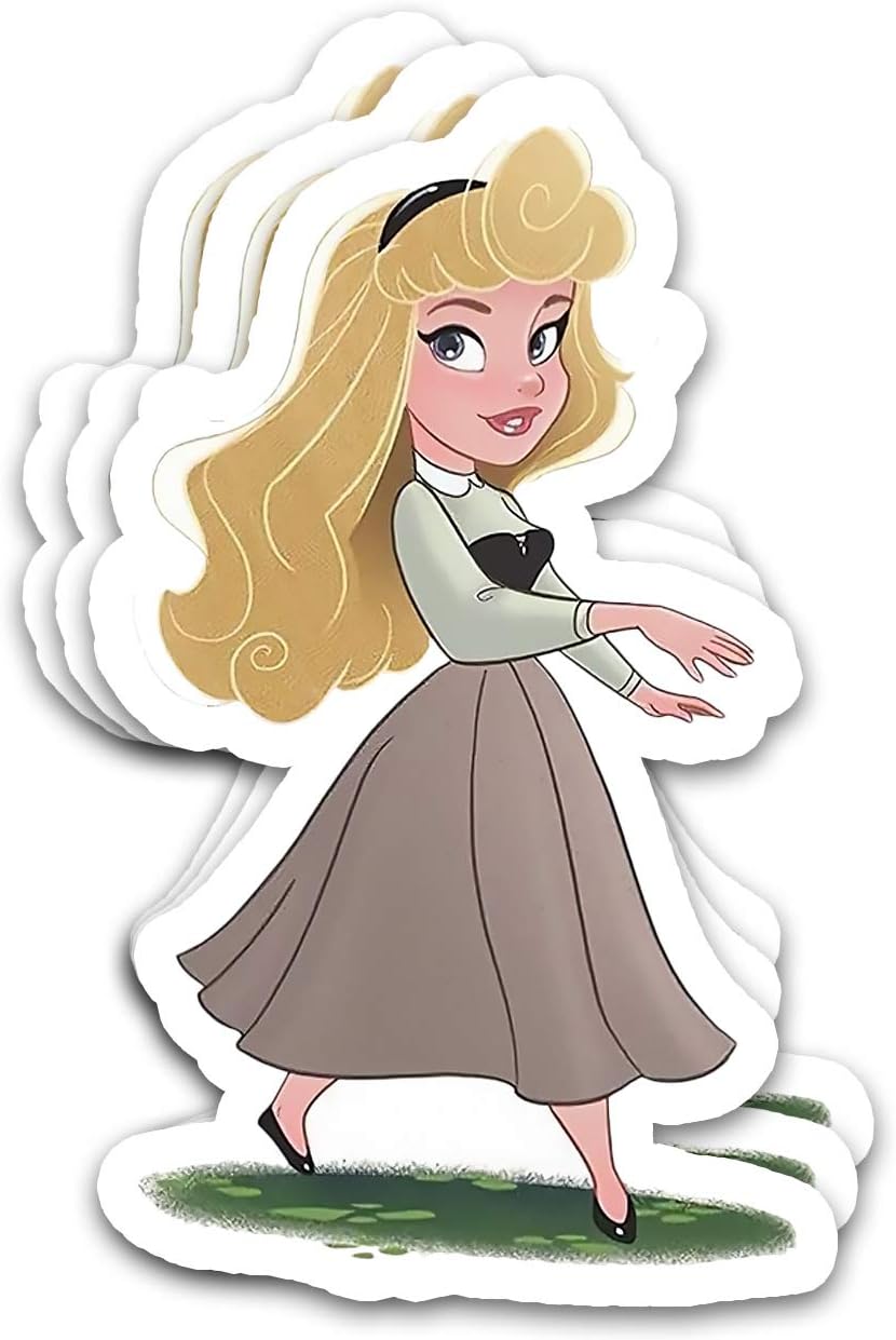 Endibast Auroras Fictional Character Sleeping-Beauty Side Walking Glance Eyes Chibi Arts Stickers for Laptops Tumblers Books Luggages Cases Pack 3x4 in Vinyl 3pcs/Pack