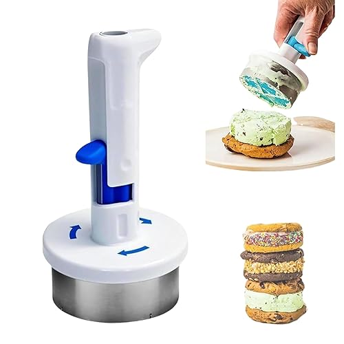 Ice Cream Sandwich Maker Tool, Easy Release One-Handed Scoop Mold for Homemade Stainless Steel Ice Cream Burgers Cookies Ice Cream Cookie Sandwich Scoop for Kitchens Dessert Shop Girls Kids (A2)