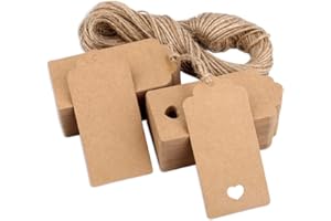 H&S Kraft Paper Blank Tags for Christmas Gifts - 120pcs Multi-Function Brown Paper Tag with String Attached for Weddings - He