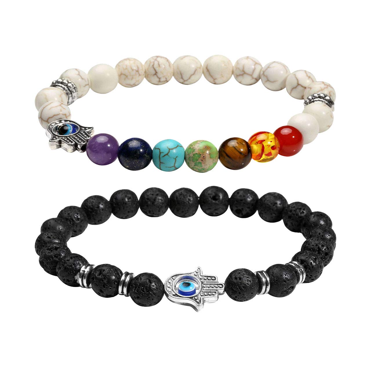 Manfnee 2PCS Evil Eye Bracelet Lava Stone Beaded Essential Oil Diffuser Bracelet for Men Women