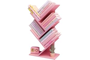 ERBUIT Tree Bookshelf,4-Layer Floor Standing,The Desktop Bookshelf Can Hold Books,Magazines,CDs and Photo Albums,Office Storage Rack,Pink