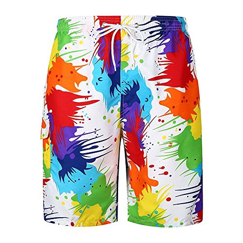 Paymenow Men's Beach Home Shorts With Pockets Summer Hawaiian Relaxed Fit Boardshort Casual Loose Shorts Trunks (L, A)