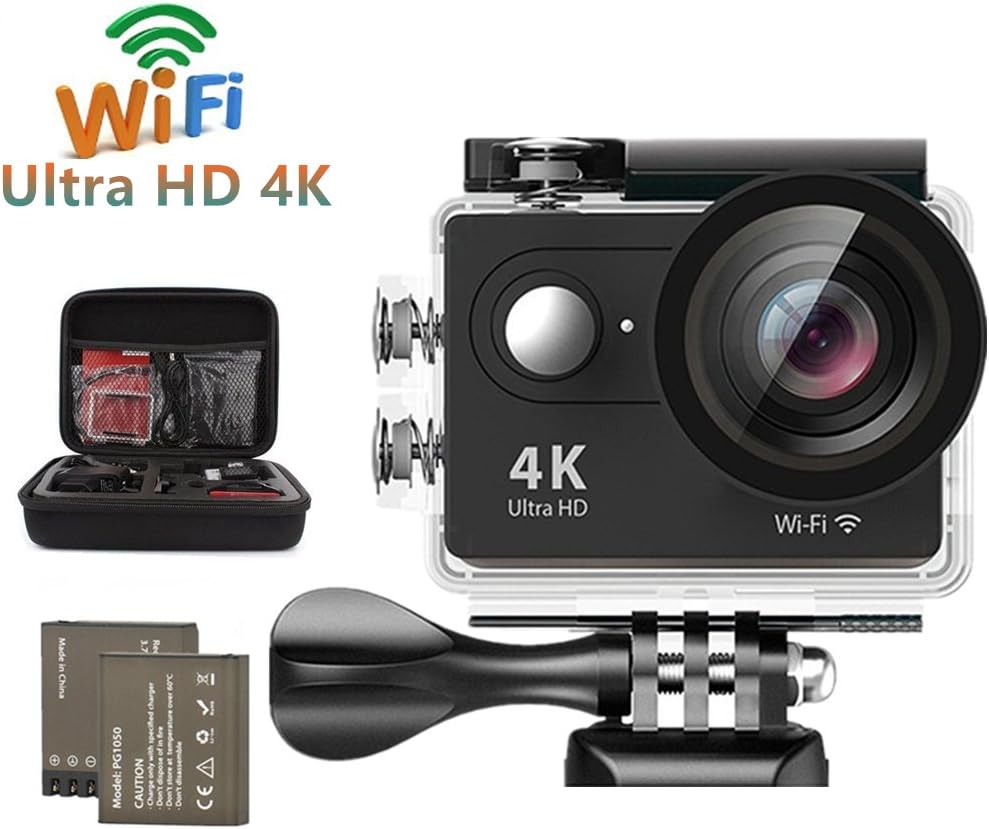 Jabond Wifi Action Camera 4K Waterproof Sports Video Camera SPCA6350 Chipset OV4689 Sensor Wide Angle Ultra HD 2.0 Inch LCD Screen 12MP Diving Camera with 2 Batteries (Black)