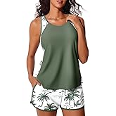 Summer Mae Blouson Tankini Swimsuits for Women 2026 Tummy Control Two Piece Bathing Suits with Sporty Pockets Swim Shorts