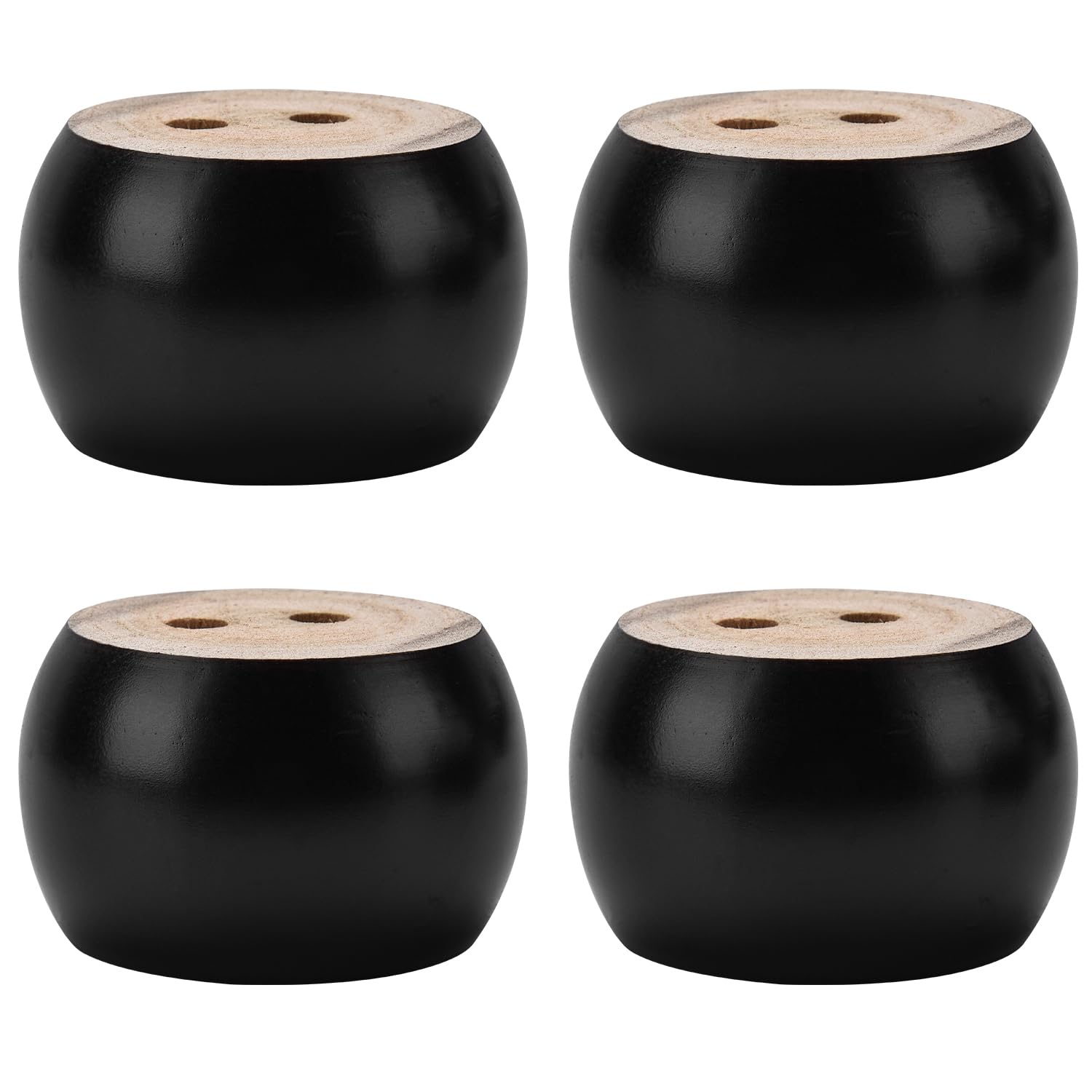 TCHOSUZ 2 inch / 5cm Wooden Furniture Legs, Pack of 4 Black Solid Wood Turned DIY Replacement Bun Feet with M8 Hanger Bolts & T-Nuts or Sofa Couch Cabinet Recliner Ottoman Riser
