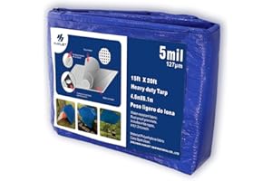 Hanjet Waterproof Tarps 15 x 20 5-mil Thick Rain Covers Drop Cloths Camping Tarp Blue